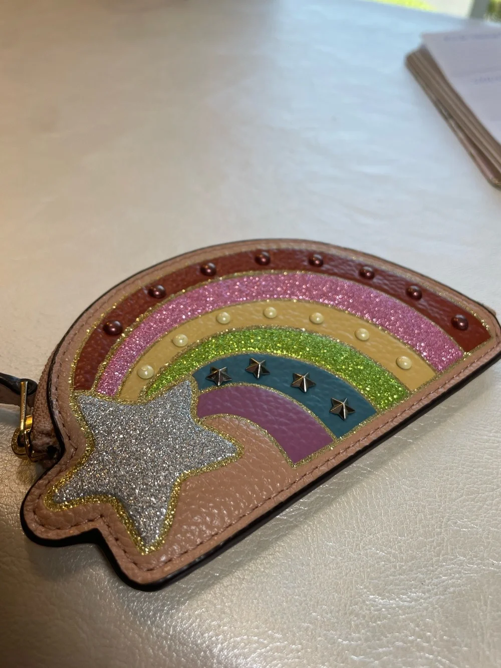 Coach Shooting Star Rainbow Coin Case with Glitter Accents & Studded Details 🌈💫